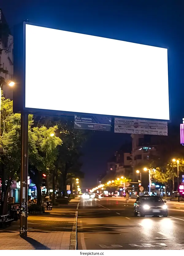 Blank Billboard at Night in City
