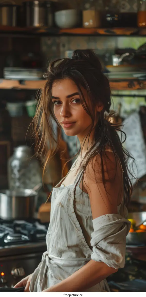 portrait of a young woman in a kitchen