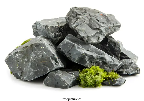 Pile of Grey Rocks With Green Moss