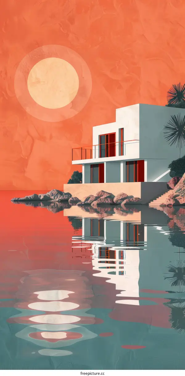 Lakeside Modernist House in the Sunset Glow