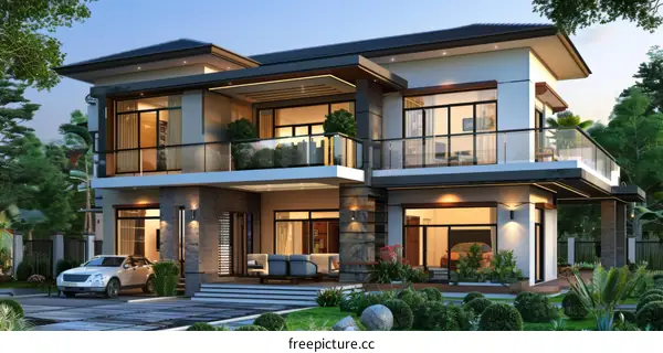 Modern Two Storey House with Balcony