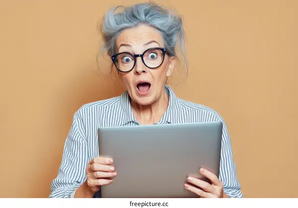 Surprised Senior Woman Looking at Tablet