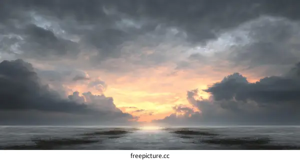 Dramatic Sunset Sky Over Water with Storm Clouds