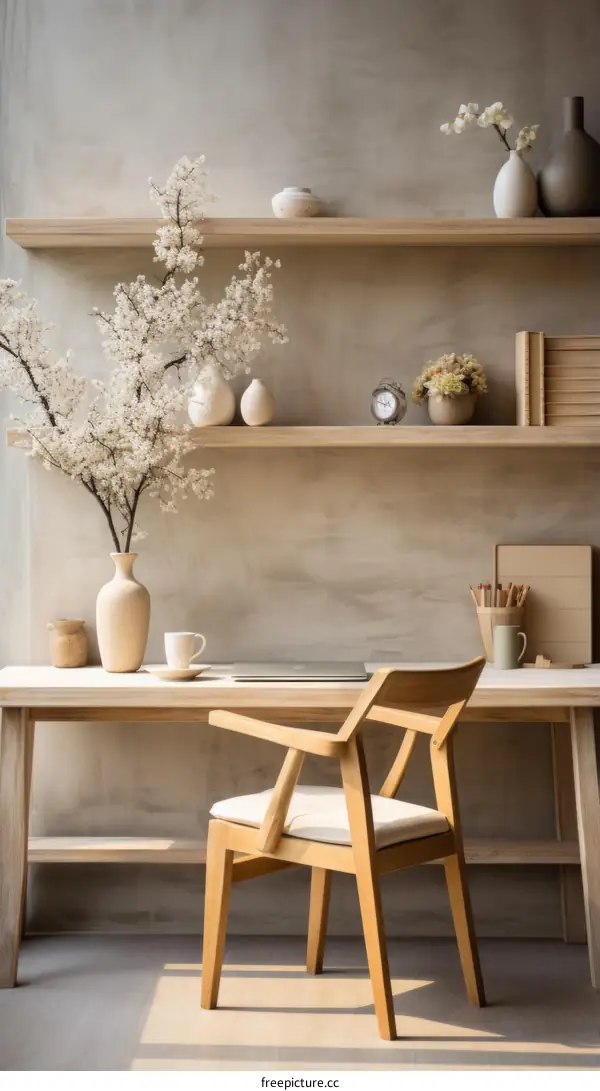 Minimalist home office with natural elements