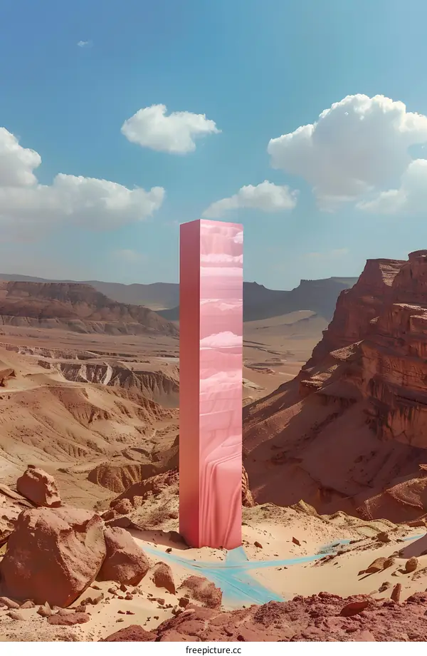 Pink Monolith in Desert Landscape