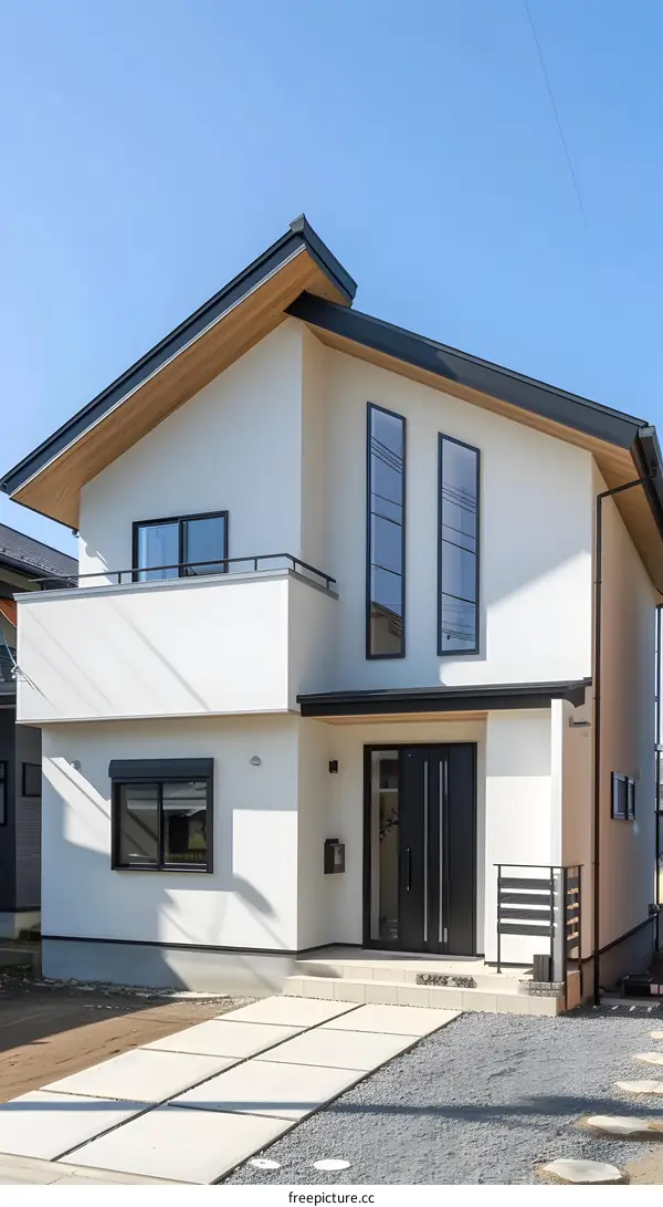 Modern White House with Black Windows and Door
