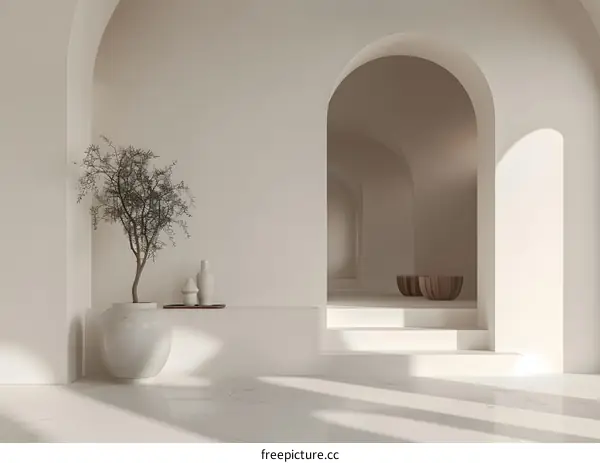 Minimalist Interior Design with Archways and White Walls