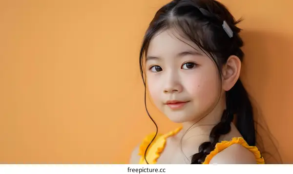 Portrait of a Young Asian Girl with a Yellow Dress