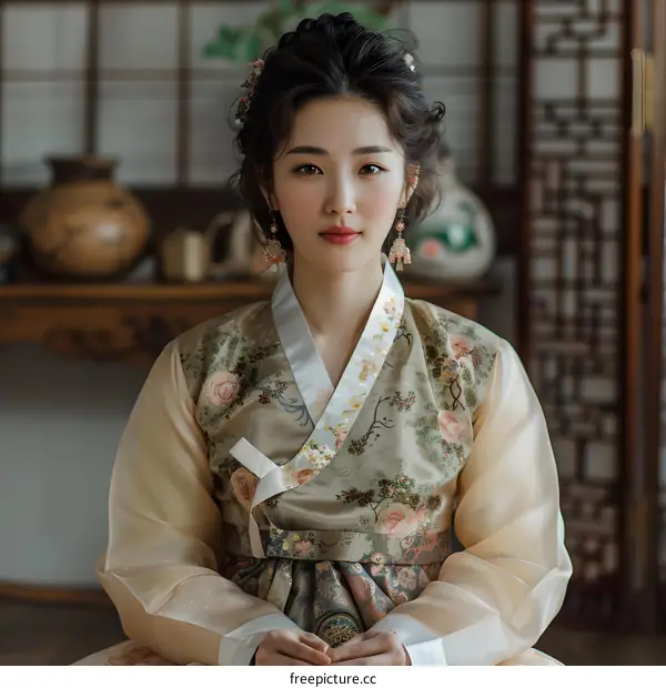 Portrait of a young Korean woman in hanbok