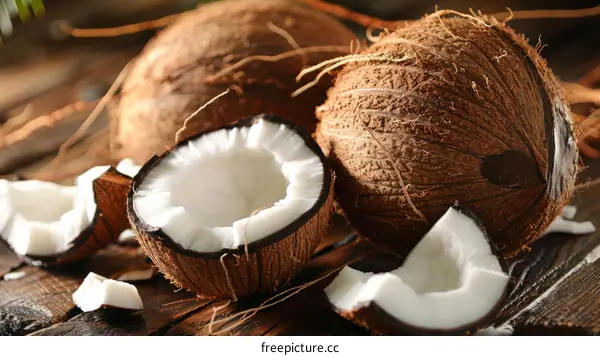Organic Coconuts on a Wooden Table