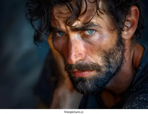 Portrait of a man with dark hair and blue eyes