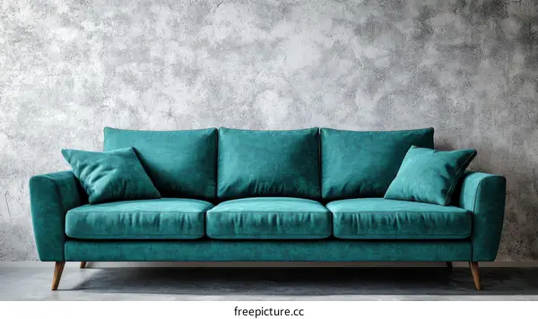 Teal Velvet Sofa Against a Textured Wall