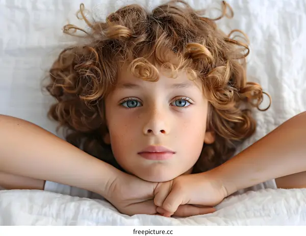 Portrait of Young Boy with Curly Red Hair