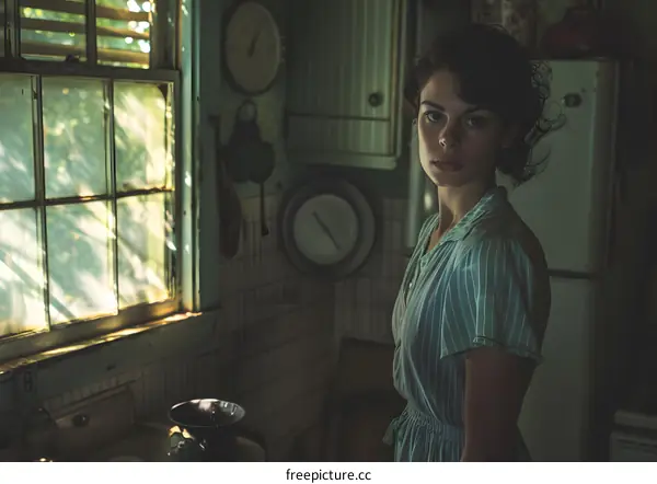 Portrait of a young woman standing in a kitchen