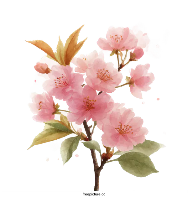 [Transparent Background PNG]Delicate Watercolor Cherry Blossom Illustration
