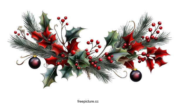 [Transparent Background PNG]Christmas Holiday Decorative Illustration with Berries and Holly