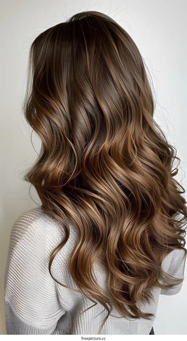 Long Brown Wavy Hair on Caucasian Woman