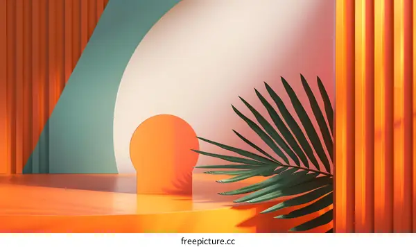 Abstract Minimalist Orange and Green Palm Leaf Background