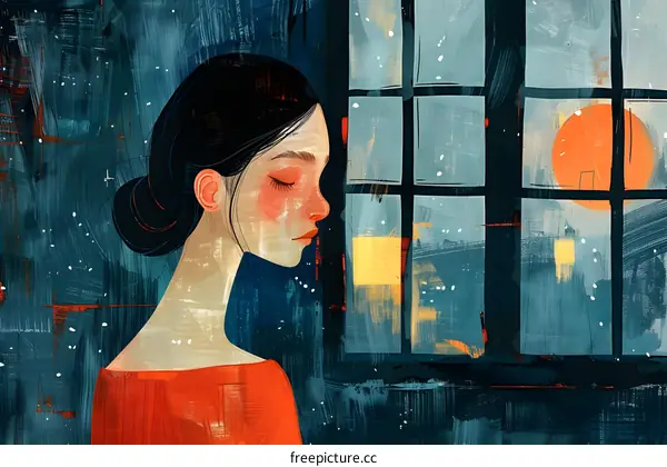 Woman by the Window Watching the Sunset