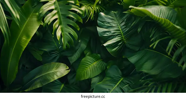 Green Tropical Leaves Background Texture