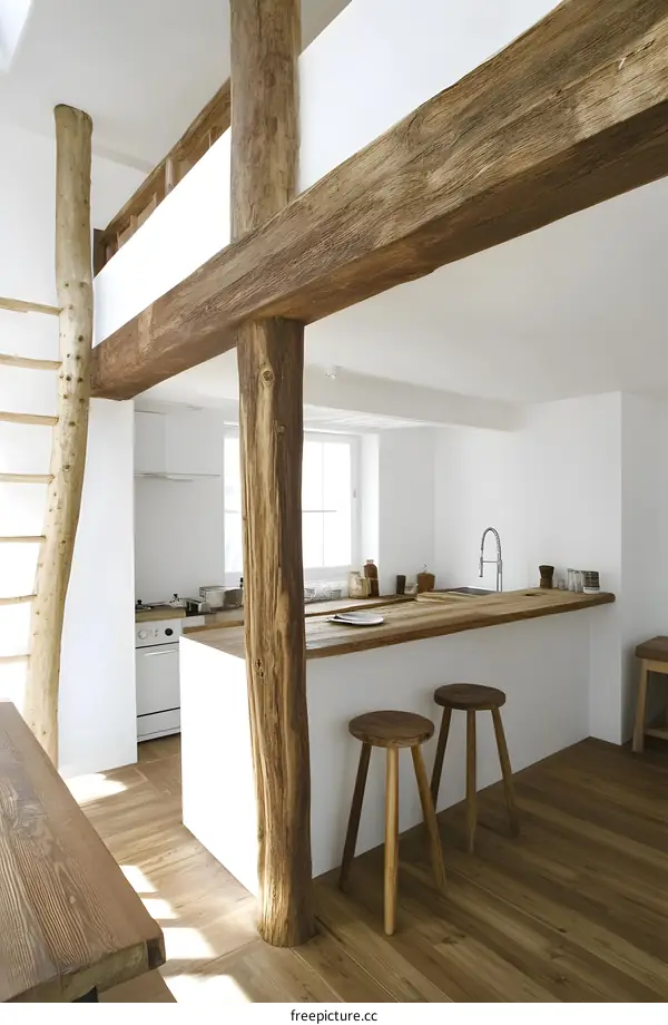 Modern Kitchen Interior Design with Wooden Beams