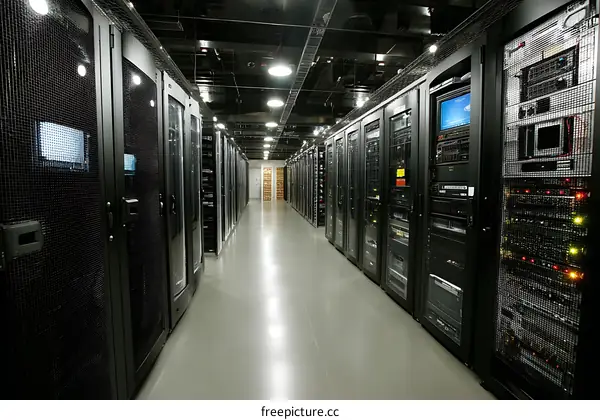 Modern Data Center with Rows of Server Racks