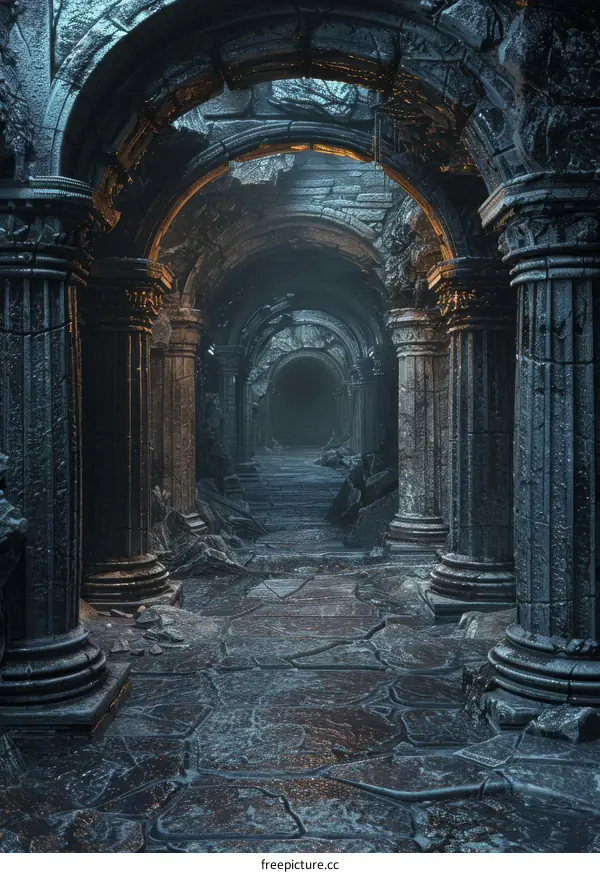 Mystical Dark Fantasy Dungeon Corridor Environment Concept Art