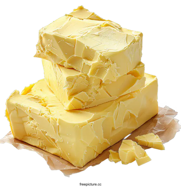 [Transparent Background PNG]Blocks of fresh butter on brown paper