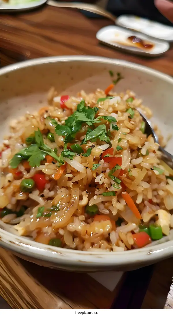 Close Up of Delicious Fried Rice with Vegetables