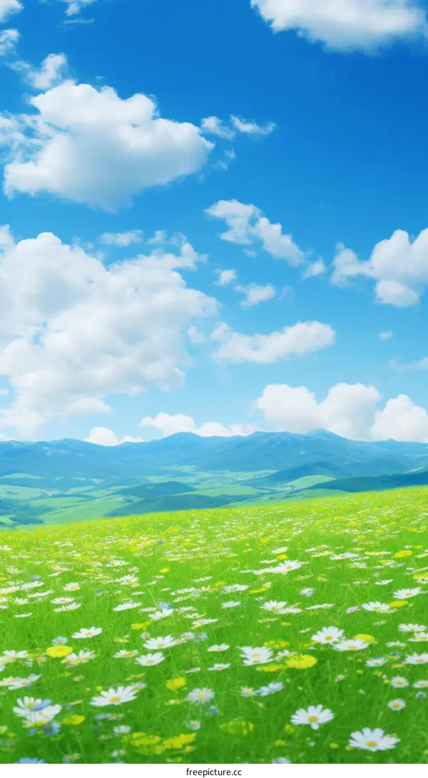 Green Rolling Hills with Flowers
