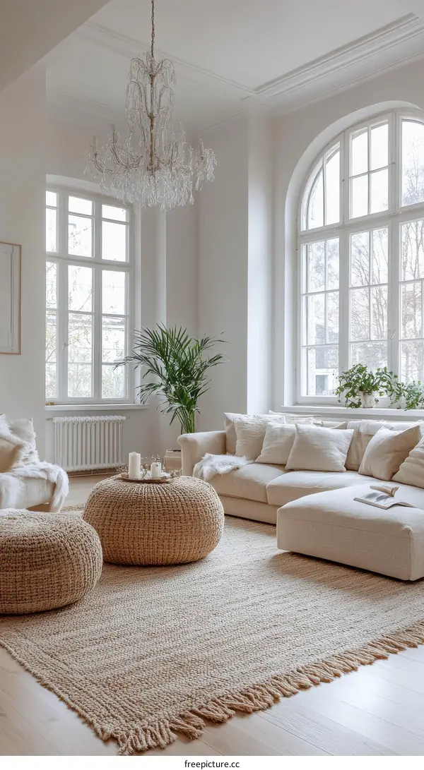 Modern Beige Living Room with Natural Rug