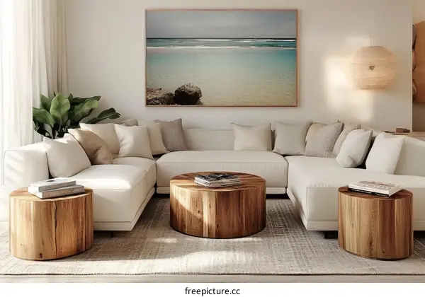 Modern Minimalist Living Room with Wooden Accent Pieces