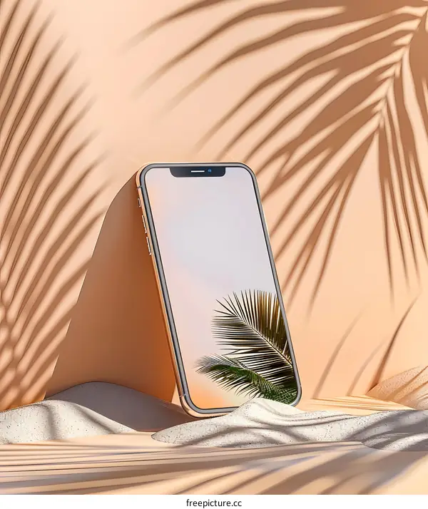 Smartphone Mockup with Palm Tree Shadow on Sand