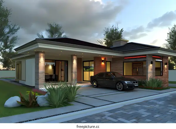 Modern House with Car in Front of the Garage