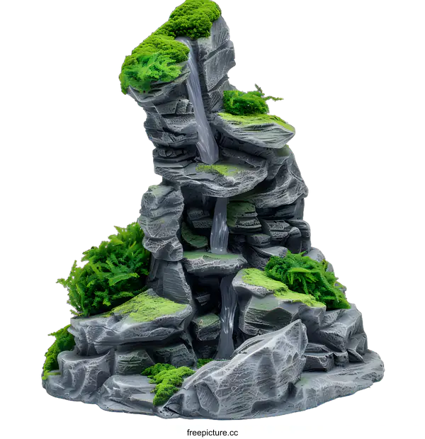 [Transparent Background PNG]Artificial Stone Waterfall with Moss Decoration