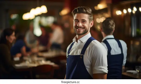 Portrait of a happy waiter in a restaurant