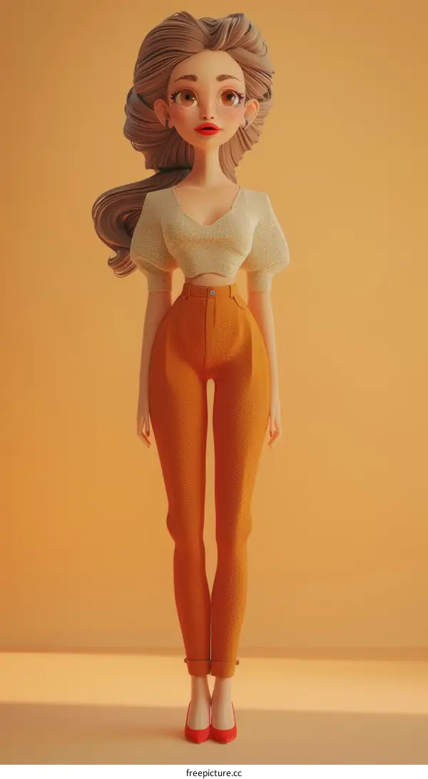 3D Fashion Illustration: Woman in Orange Pants Featuring Technical Perfection