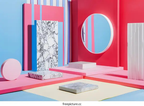 Abstract Minimalist Background With Marble Platforms