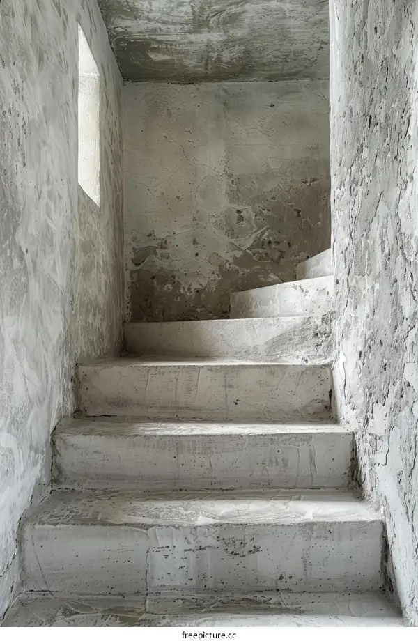 Unfinished Concrete Staircase with Rough Construction Walls
