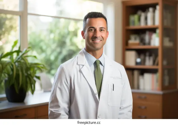 Portrait of a male doctor smiling in a bright room