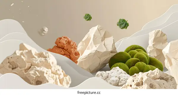 Abstract Landscape with White and Green Rocks