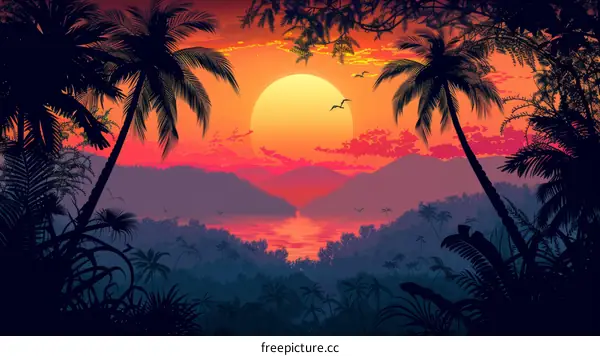 Tropical rainforest at sunset