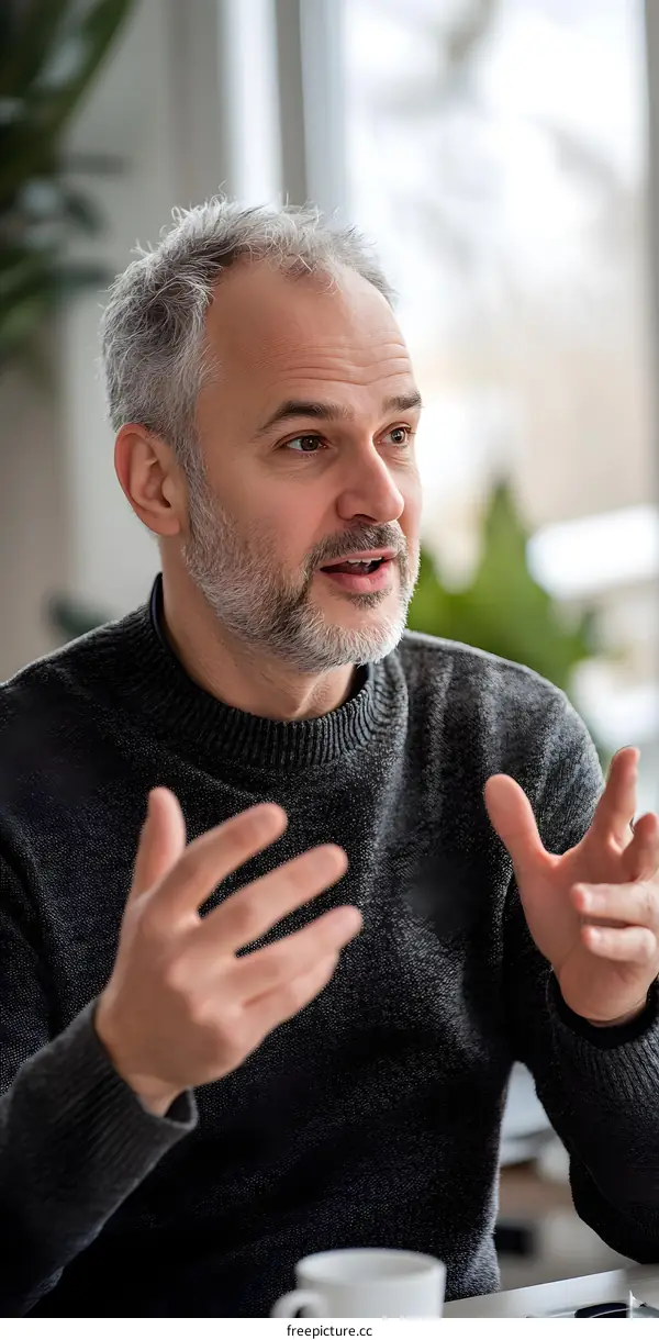 Mature Man with Gray Hair and Beard Talking