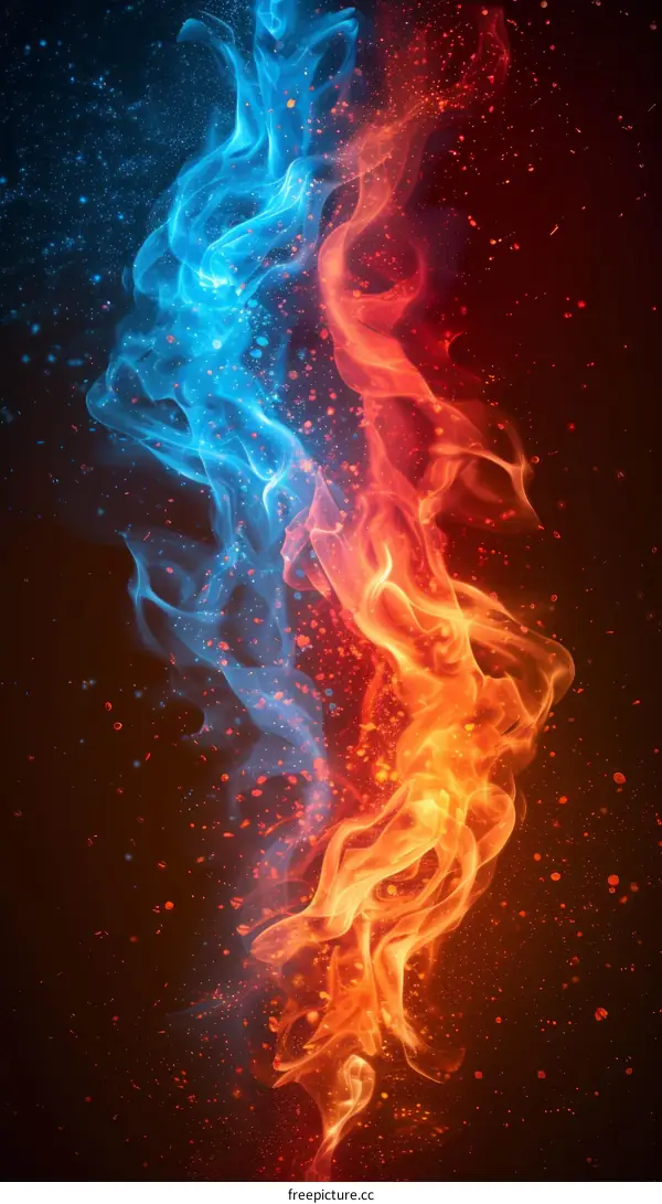 Fire and ice form an abstract painting with vibrant colors