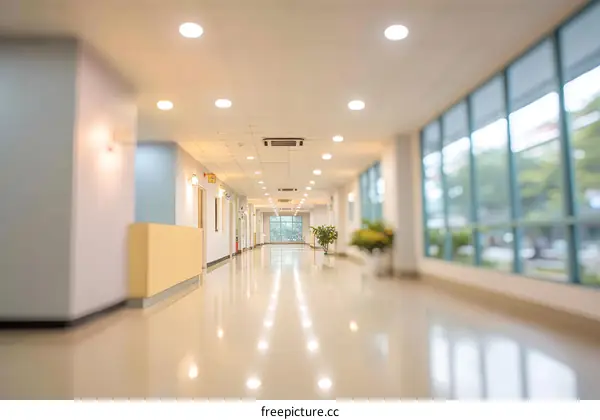 Modern Hospital Corridor with Natural Light