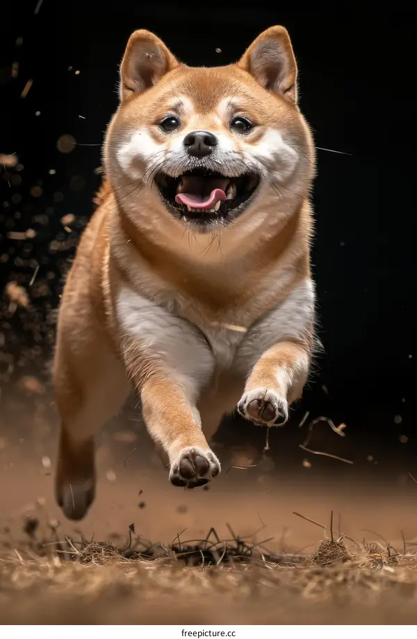 Playful Shiba Inu Dog Jumping in Mid-Air