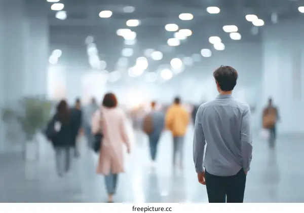 Indoor Crowded Hallway Many People Walking