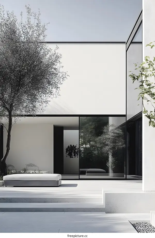 Minimalist Modern House with White Walls and Large Glass Windows