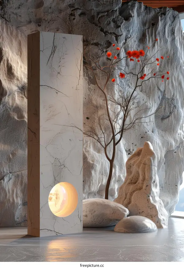 Modern Minimalist Interior Design with Stone Wall