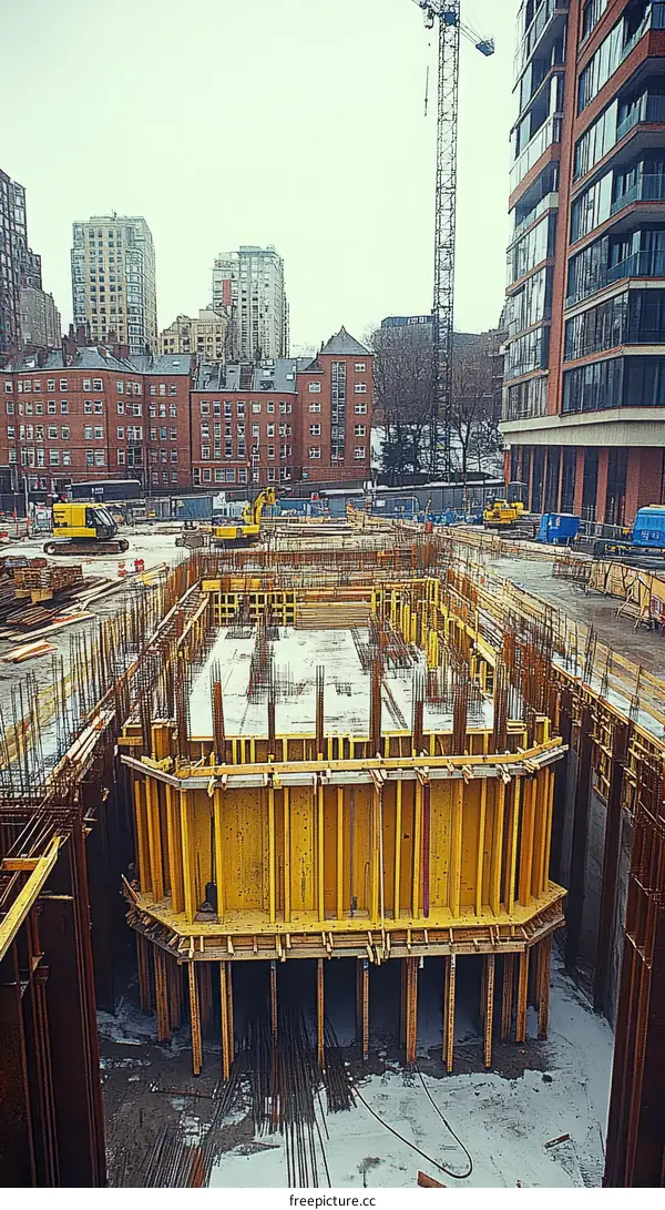 Construction Site of Modern Building in Urban Area